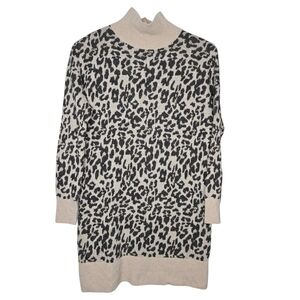 LOFT Womens Wool Blend Leopard Jacquard Mock Neck Sweater Dress Size XS